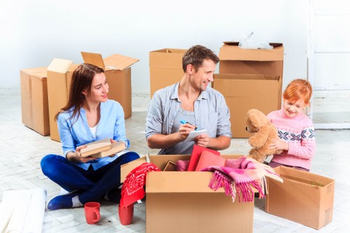 Organized storage space with boxed belongings in Hatton