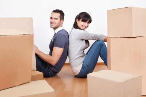 Prepared moving boxes and labeled items for a Hatton relocation